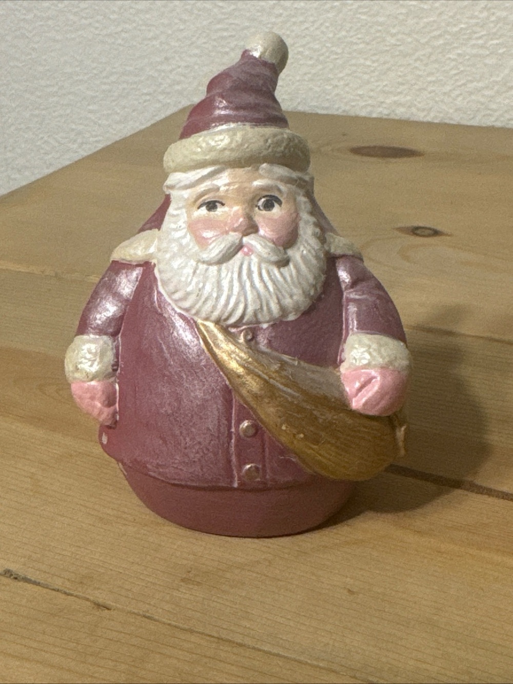 Vintage Jim Shore 1990 Roly Poly Santa Claus Figurine Pink Red Gold Bag Rare